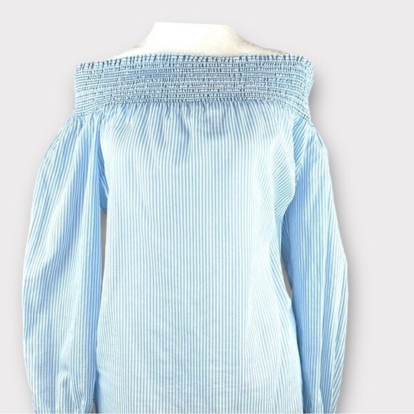 Michael Kors Wilson Blue Stripe Off the Shoulder Peasant Blouse Medium - Picture 4 of 10